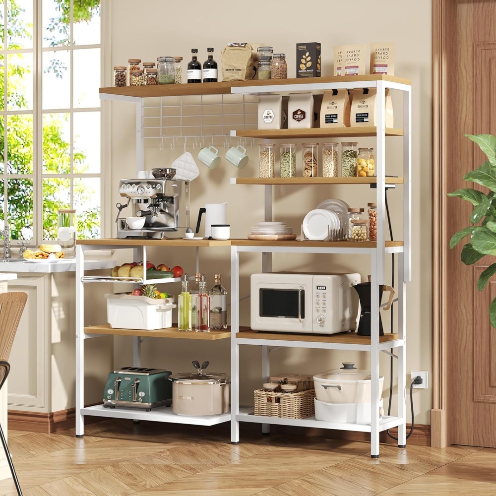 Coffee Equipment Outlet - 6-Tier Electric Outlet-Equipped L-Shaped Kitchen Storage